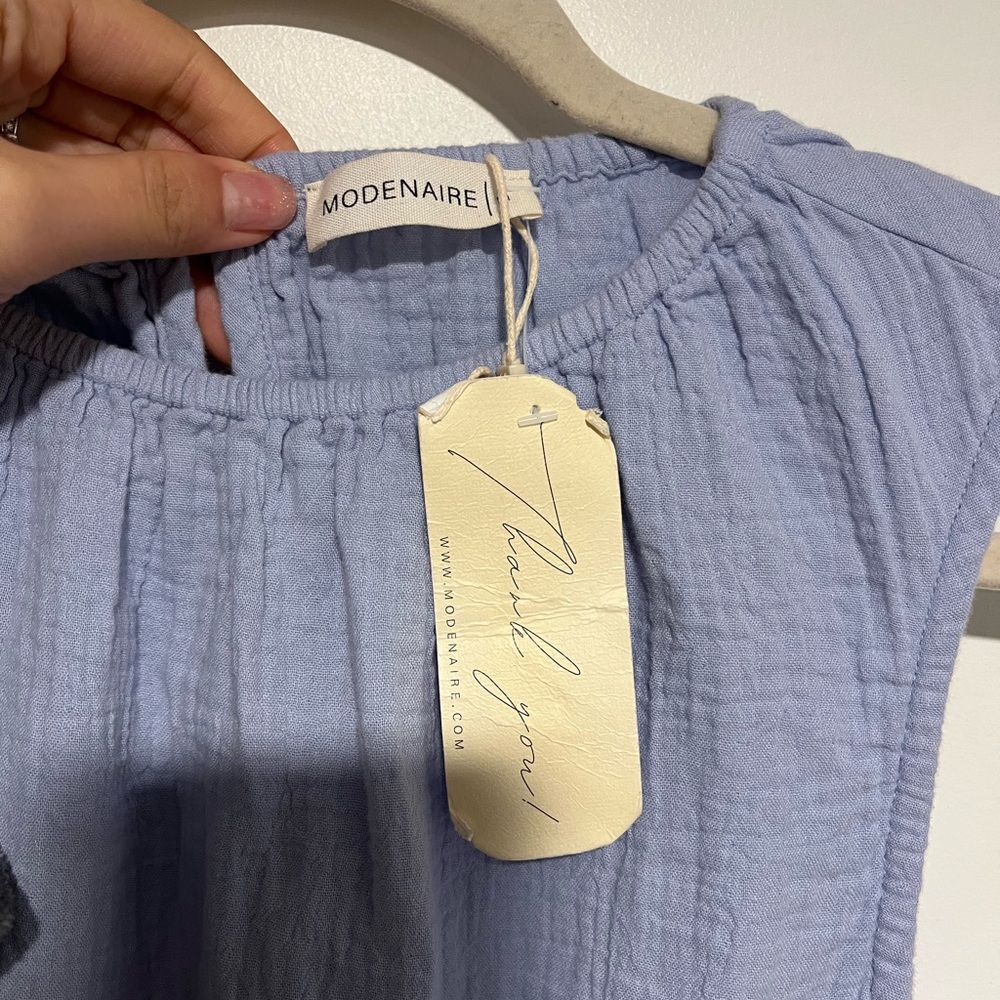 Nordstrom Modernaire 100% Organic Cotton Light Blue Midi Dress with Ruffle Hem - Picture 5 of 9